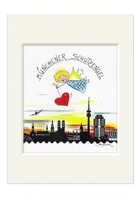 Bild Münchener Schutzengel Stadtsilhouette 30x24 Skyline Kunstdruck H. Brosien
