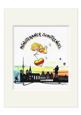 Bild Münsteraner Schutzengel Stadtsilhouette 30cm Skyline Kunstdruck H. Brosien