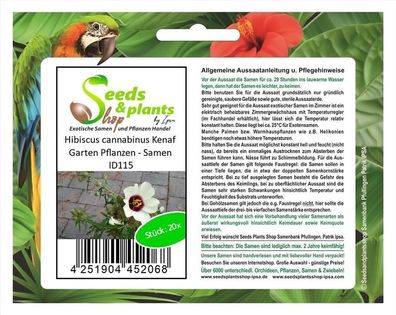 20x Hibiscus cannabinus Kenaf Garten Pflanzen - Samen ID115