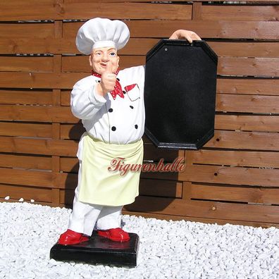 Koch Werbefigur Tressen Werbeaufsteller mit Angebotstafel Menütafel Kochmütze Restaur