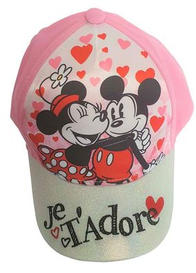 Glitzer Cappy Minnie und Mickey Mouse mit Herzen Je t'adore Rosa 54