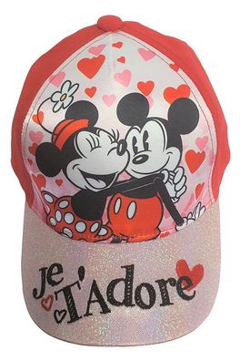 Glitzer Cappy Minnie und Mickey Mouse mit Herzen Je t'adore Rot 54