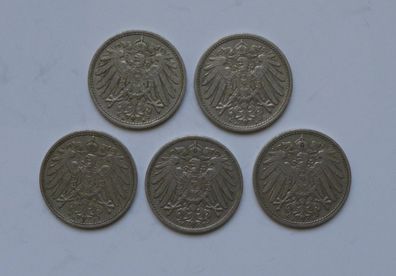 Lot 5 x 10 Pfennig Deutsches Reich 1912 Münzen 2 x A + E + F + J