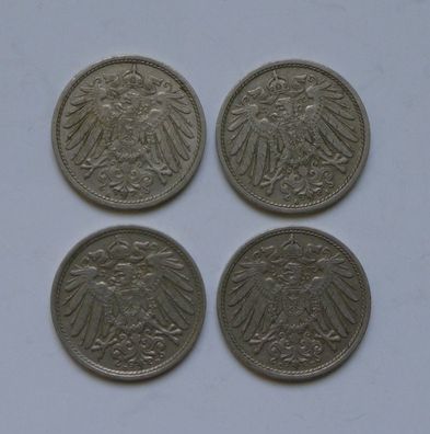 Lot 4 x 10 Pfennig Deutsches Kaiser Reich 1912 Münzen 2 x A + D + E