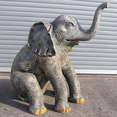 Afrikanischer Elefant Dekofigur Deko Figur Statue Skulptur Afrika Dekoration sitzend