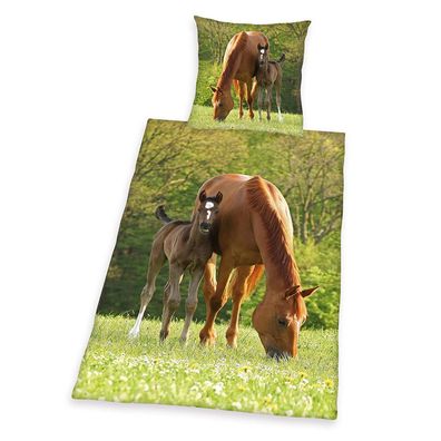 Herding Bettwäsche Pferd mit Fohlen 135 x 200 cm 100% Baumwolle