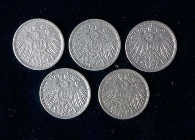 Lot 5 x 10 Pfennig Deutsches Kaiser Reich 1913 Münzen 3 x A + D + J