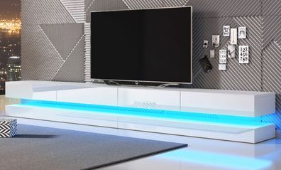 TV-Lowboard weiß Hochglanz Flat-TV XXL Board + LED Licht Fernsehtisch 280 cm Bird