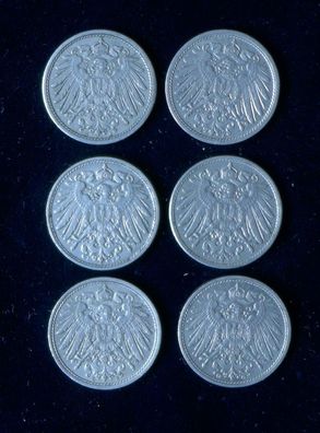 Lot 6 x 10 Pfennig Deutsches Kaiser Reich 1914 Münzen 2 x A + 2 x F + E + G