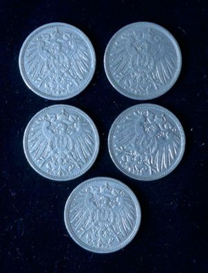 Lot 5 x 10 Pfennig Deutsches Kaiser Reich 1914 Münzen 2 x A + 2 x F + E