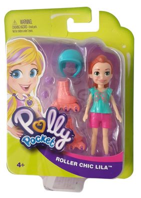 Mattel Polly Pocket Puppe GCY39 Roller Chic Lila mit Rollerblades, Sammelpuppe