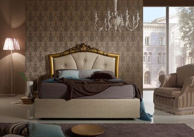 Königliches Doppelbett GLORIA in beige Barock edel italienisch Deluxe NEU edel