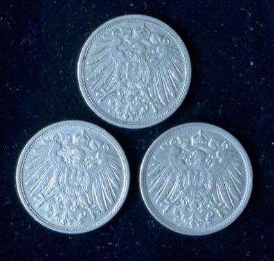 Lot 3 x 10 Pfennig Deutsches Kaiser Reich 1915 Münzen A + 2 x J
