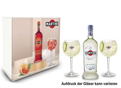 Martini Geschenkset - Martini Bianco 0,75L (14,4% Vol) + 2x Ballon Glas / Gläse