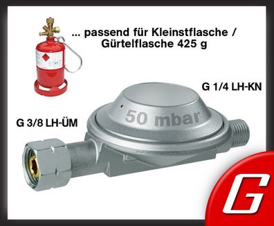 50 mbar Gasregler f. Kleinstflasche Gürtelflasche Druckminderer Gas Regler 3/8"
