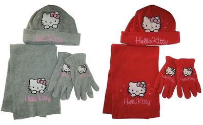 Hello Kitty 2er Winter-Set mit Mütze, Schal und Handschuhe rot und grau 54