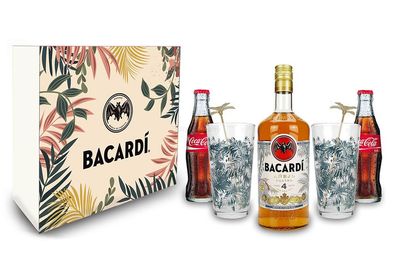 Bacardi Geschenkset - Bacardi Anejo cuatro 4 Jahre 700ml (40% Vol) + 2x Coca Co