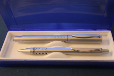 Schreibset; 2teilig, Bleistift 0,5mm & Füllfederhalter, M-Feder, silberf., matt
