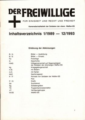 Der Freiwillige Inhaltsverzeichnis 1/1989 - 12/1993