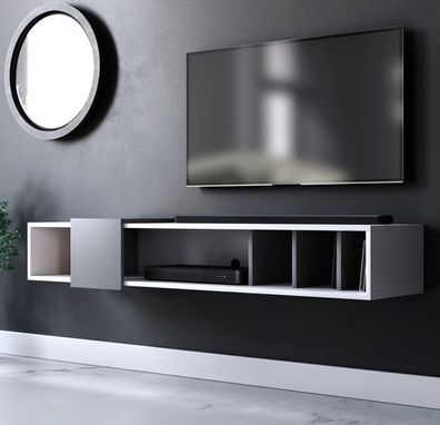 TV-Lowboard in weiß und grau TV-Unterteil hängend 150 x 25 cm TV Board Design-T