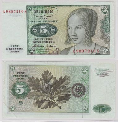 T144756 Banknote 5 DM Deutsche Mark Ro. 262e Schein 2. Januar 1960 KN A 9887210 X