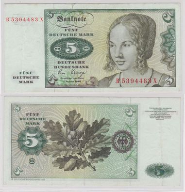 T140403 Banknote 5 DM Deutsche Mark Ro. 285a Schein 2. Januar 1980 KN B 5394483 X