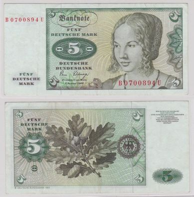 T144741 Banknote 5 DM Deutsche Mark Ro. 285a Schein 2. Januar 1980 KN B 0700894 U