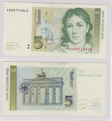 T144011 Banknote 5 DM Deutsche Mark Ro. 296b Schein 1. August 1991 KN A 5697140L2