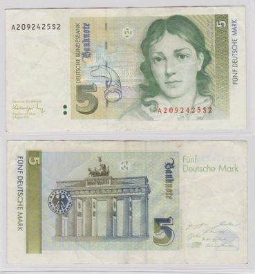 T144215 Banknote 5 DM Deutsche Mark Ro. 296b Schein 1. August 1991 KN A 2092425S2