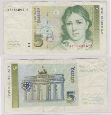 T144294 Banknote 5 DM Deutsche Mark Ro. 296b Schein 1. August 1991 KN A 7184096U5