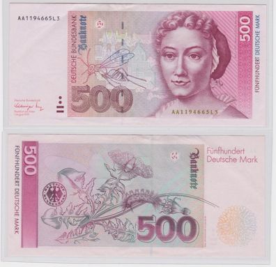 T144117 Banknote 500 DM Deutsche Mark Ro. 301a Schein 1.8.1991 KN AA 1194665 L3