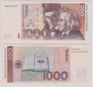 T144290 Banknote 1000 DM Deutsche Mark Ro. 302a Schein 1.8.1991 KN AD 8672997 Y1