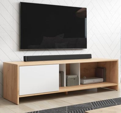TV Lowboard Eiche und weiß Board 140 cm Flat-TV 70" Fernseher Unterschrank Steena