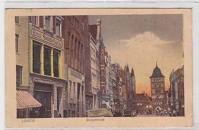 36537 Ak Lübeck Burgstrasse mit Geschäft von Emil Seidel & Co. 1920