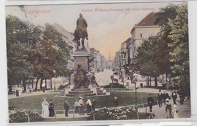 57621 Ak Karlsruhe Kaiser Wilhelm-Denkmal mit Kaiserstrasse 1906