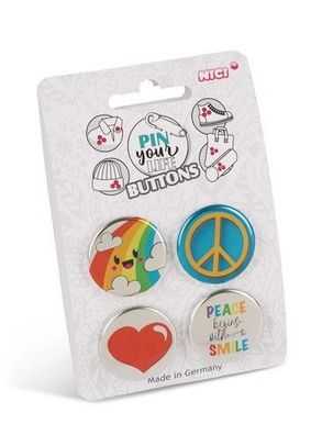 NICI Pin your Life 4er Set Buttons Motiv "Peace" Neuware