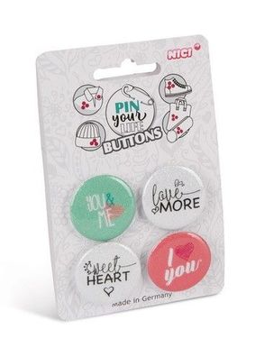NICI Pin your Life 4er Set Buttons Motiv "Love more" Neuware