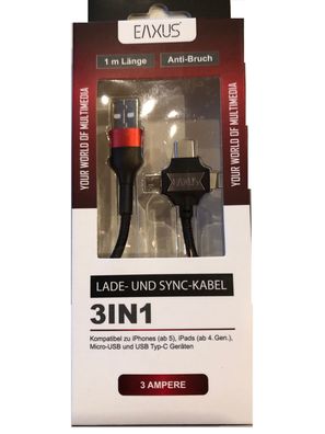 HST 3in1 iPhone Samsung Ladekabel Anti-Bruch LED Lightning Micro-USB Typ-C