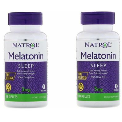 Natrol Time Release Melatonin 3mg 2x100 Tabletten (Gesunder Schlaf), hochdosiert