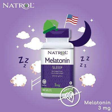 Natrol Time Release Melatonin 3mg 100 Tabletten (Gesunder Schlaf), hochdosiert