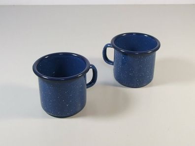 Email Emaille Set Kinder Tasse Becher Kinderbecher Dekor Blau gesprenkelt 2-teilig