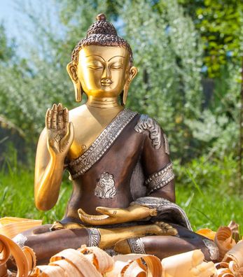 Amogasiddhi Buddha 3-farbig Messing 25 cm 3,5 kg Figur Skulptur Deko