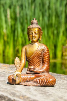 Medizin-Buddha Messing sitzend 16 cm 1,2 kg Figur Skulptur Statue Altarfigur