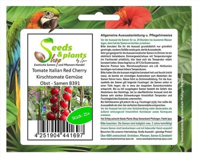 25x Tomate Italian Red Cherry Kirschtomate Gemüse Obst - Samen B391