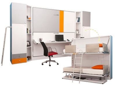 Multimo SMART klappbares Etagenbett-Set mit Schreibtisch / Geschwisterzimmer