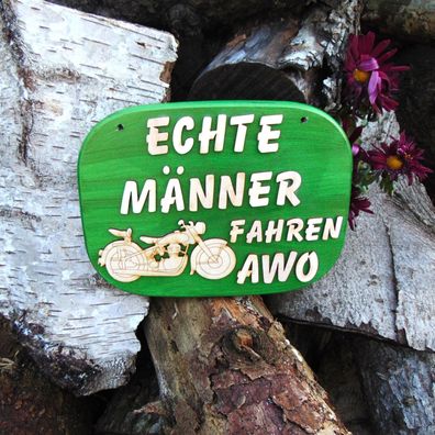 Holzbrett Geschenk Echte Männer fahren AWO aus Holz Wanddeko Sprüche