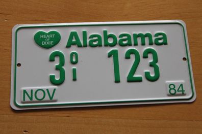 U.S. Nummernschild; Blechschild, Miniatur-Nummernschild: Alabama