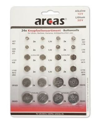 Batterie Arcas Knopfzellen-Set AG1 bis CR2032 (24 St.)