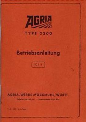 Bedienungsanleitung Agria Type 2300, Einachser, Oldtimer