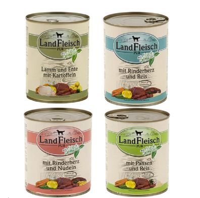 Landfleisch 24 x 800 g Pur Dosen | Nassfutter Mixpaket mit 4 verschiedenen Sorten